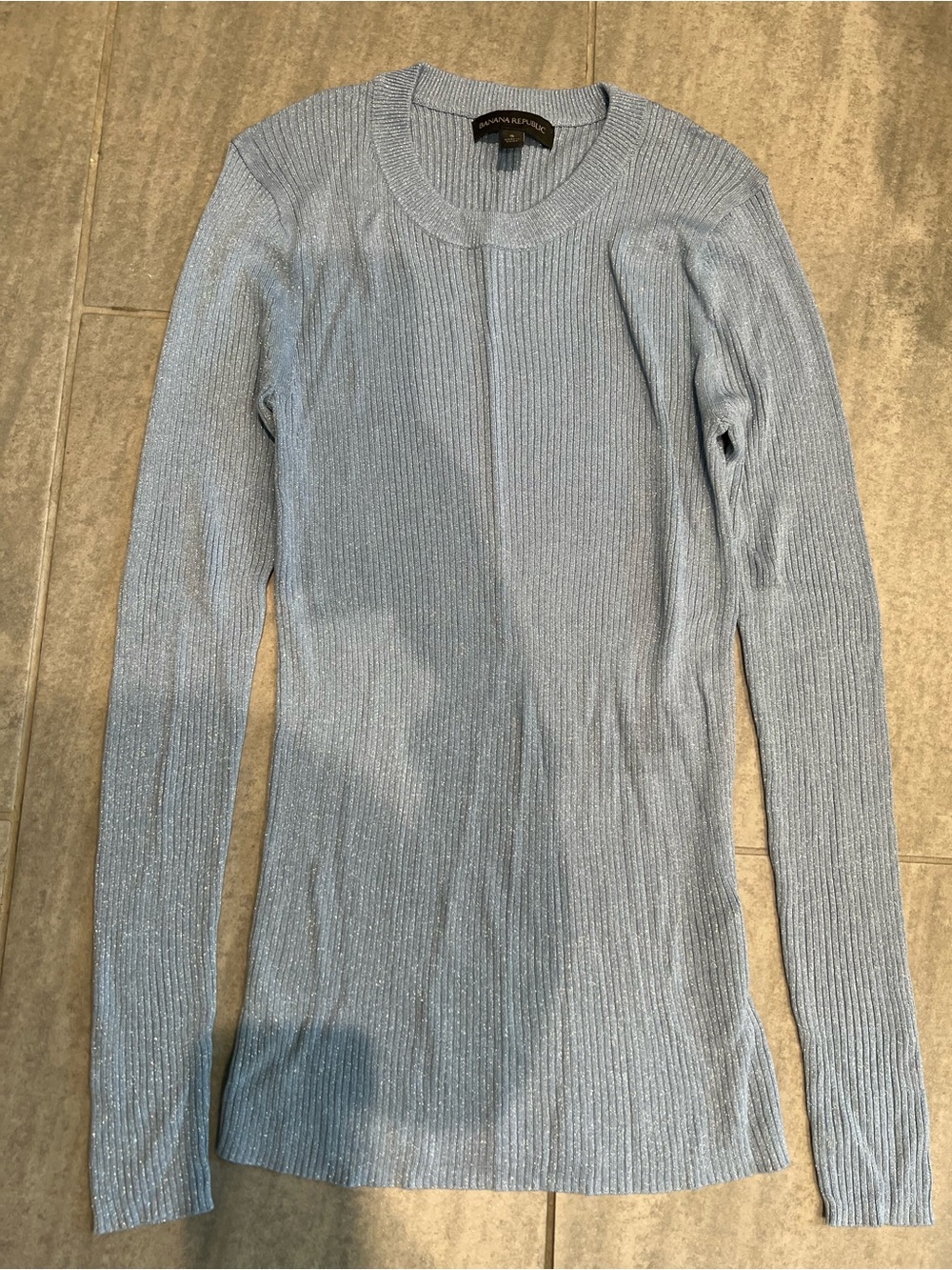 Banana Republic Shimmery Light Blue Ribbed Crewneck Sweater